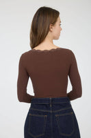 Lace Trim Button Detail Long Sleeve Knit Top