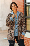 Brown Leopard Double Layered Denim Thermal Jacket