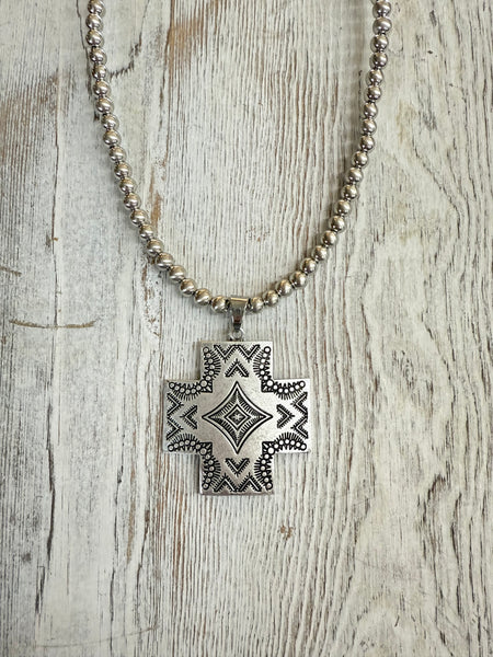 Silver Navajo Bead Aztec Necklace