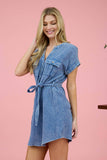 Half Button Waist Tie Mini Dress