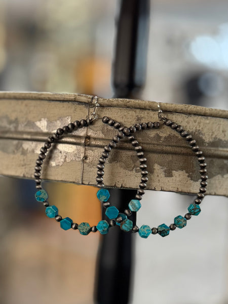 65mm Navajo Hexa Gemstone Hoop Earrings