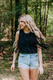 Suede Fringe Top -Black