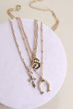 Trio Layer Horseshoe, Hat, Cross, Charm Necklace
