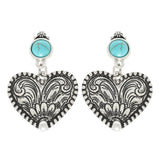 Western Engraved Heart Post Dangle Earrings