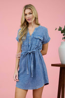 Half Button Waist Tie Mini Dress