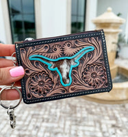 Longhorn Western Cowhide Leather Keychain Wallet