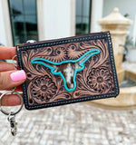 Longhorn Western Cowhide Leather Keychain Wallet