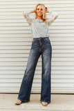 Mid Wash Studded Mid Rise Western Flare Jeans