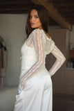 RAVENLEE Sheer Floral Lace Ruffle Self Tie Long Sleeve Top