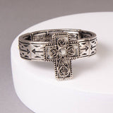 Western Scrolled Filigree Cross Stretch Bracelet