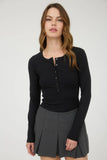 Ribbed Long Sleeve Henley Knit Top