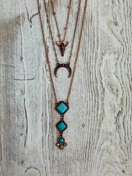 3 Layered Western Squash Blossom Necklace