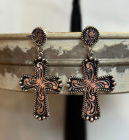 Western Etched Cross Dangle Earrings