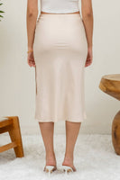 Satin Side Slit Midi Skirt