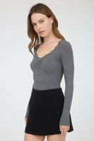 Lace Trim Button Detail Long Sleeve Knit Top