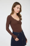 Lace Trim Button Detail Long Sleeve Knit Top