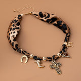 Leopard Cross Scarf Charm Necklace
