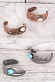 Western Turquoise Open Hoop Feather Earrings