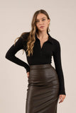 Solid Collared Long Sleeve Bodysuit