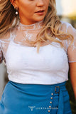 Plus Size Lavender Lace Short Sleeve Stretch Top