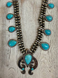 Squash Blossom Pendant Navajo Pearl Long Necklace