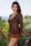 RAVENLEE Sheer Floral Lace Ruffle Self Tie Long Sleeve Top