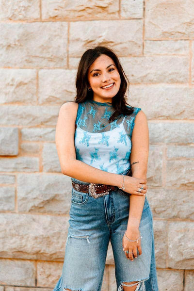 Plus Size Jade Lace Sleeveless  Stretch Top