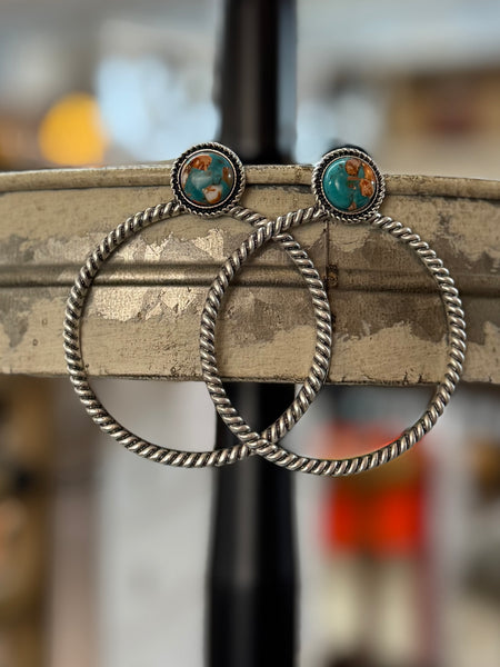 Gemstone Hoop Stud Earrings