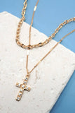 Double Layer Rhinestone Cross Necklace