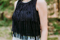 Suede Fringe Top -Black