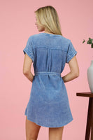 Half Button Waist Tie Mini Dress