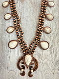 Squash Blossom Pendant Navajo Pearl Long Necklace