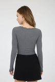 Lace Trim Button Detail Long Sleeve Knit Top