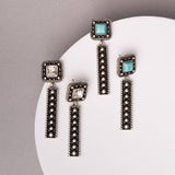 Western Square Concho Earrings with Crystal or Turquoise