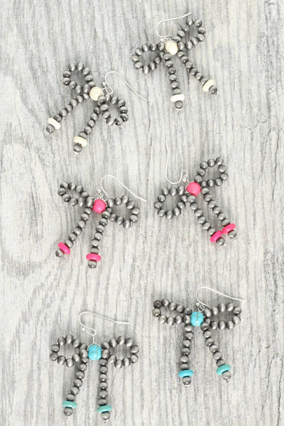 Western Pearl Bead Bowknot Earrings