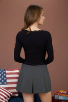 Lace Trim Button Detail Long Sleeve Knit Top