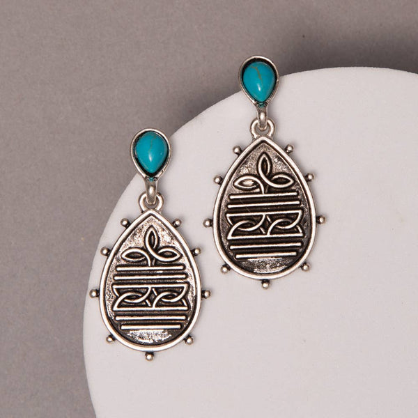 Western Boot Stitch Oval Drop Earrings with Turquoise Accent