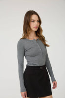 Ribbed Long Sleeve Henley Knit Top