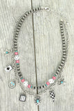 Western Gambling Theme Embellished Multi-Charm Necklace