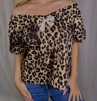 Leopard Top w/ Ribbon Tie