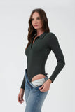 Solid Collared Long Sleeve Bodysuit