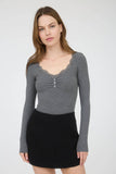 Lace Trim Button Detail Long Sleeve Knit Top