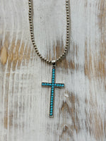 16" 4mm Silver Navajo Bead, Cross Necklace