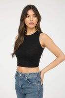 Lace Sleeveless Cropped Knit Tank