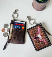 Western Cowhide Leather Keychain Wallet