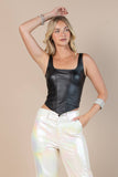 Faux Leather Square Neck Crop Top