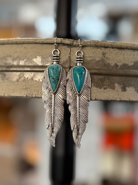 Big Feather Turquoise Earrings