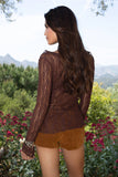 RAVENLEE Sheer Floral Lace Ruffle Self Tie Long Sleeve Top