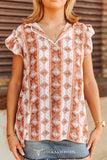 Plus Size Rust Aztec Short Sleeve V-Neck Ruffle Sleeve Top