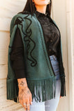 Teal Suede Black Embroidered Bootstitch Fringe Cape
